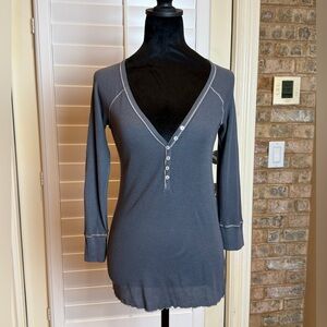 Splendid Grey Blue Waffle Knit Thermal Long Sleeve
